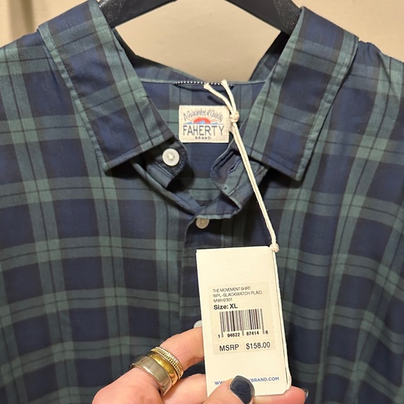 Faherty Navy and Green Plaid Button Down Shirt - Picture 2 of 4